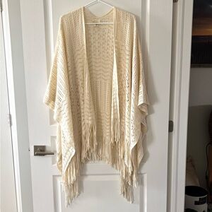 Pins & Needles by Urban Outfitters Cream Fringe Knit Kimono